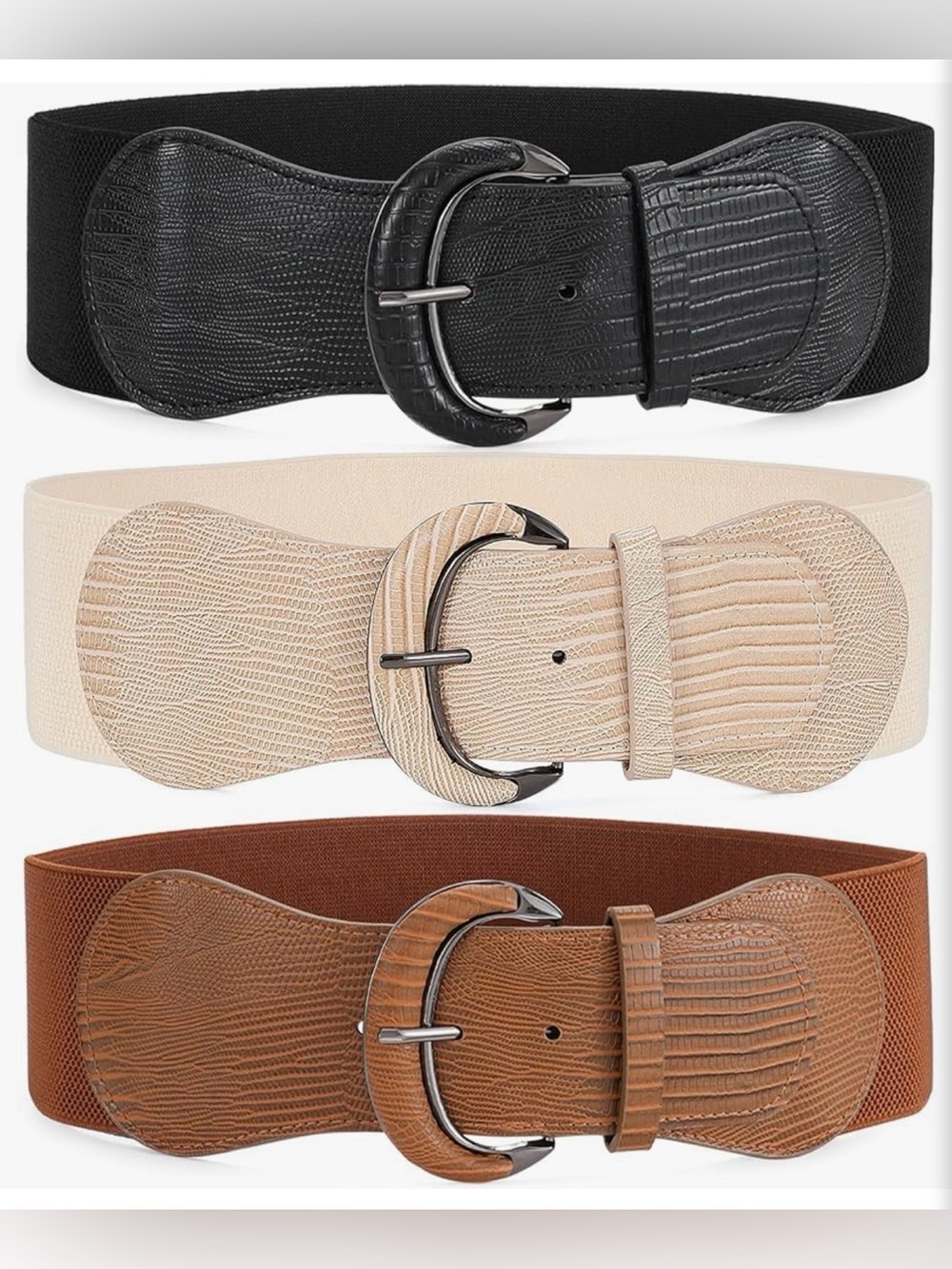 Wide Textured Stretch Belt - Available in Black, Cream, Brown
